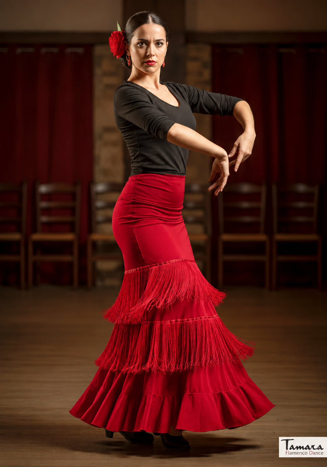 Falda flamenco con flecos Garrotin Rojo