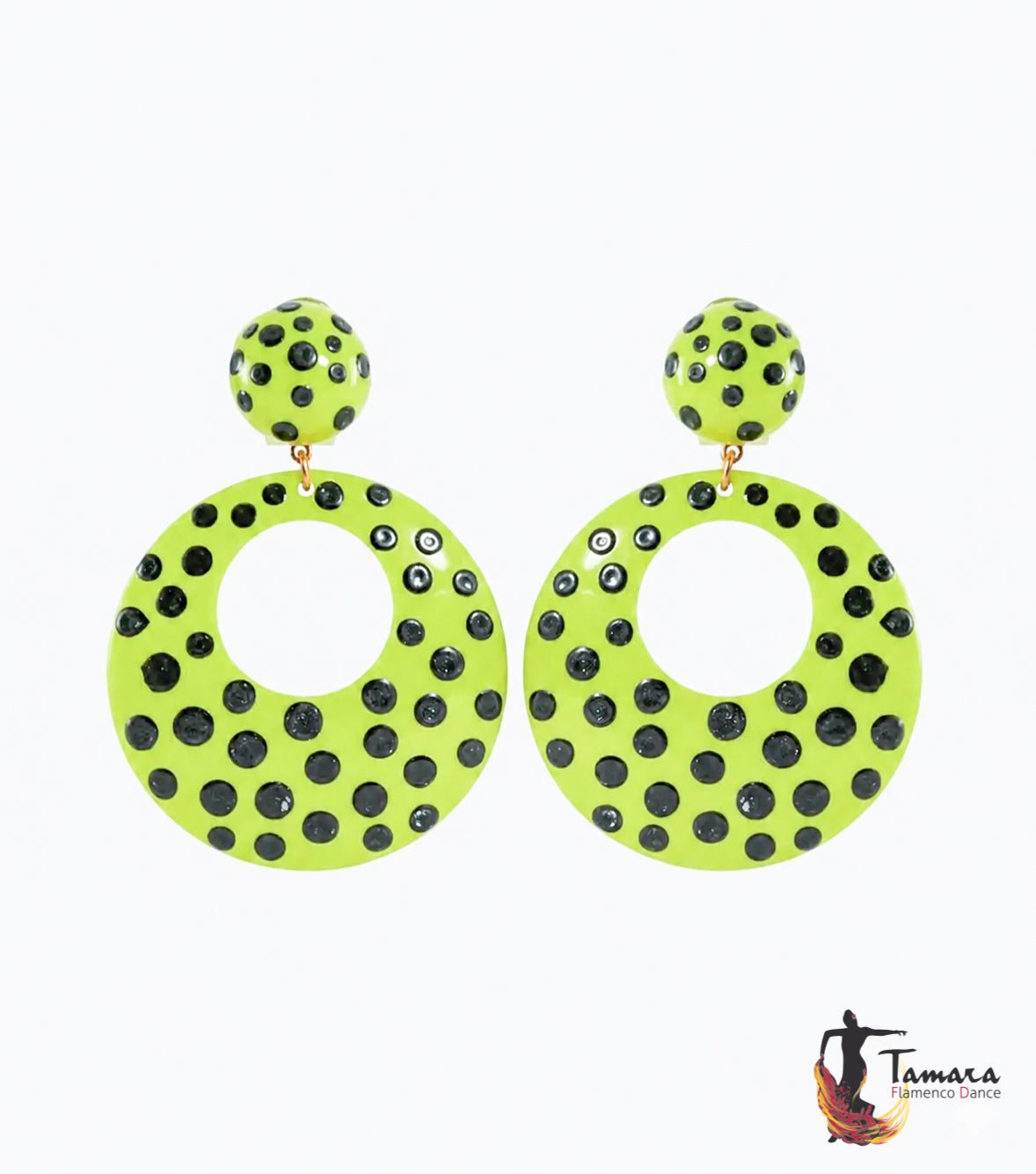 Pendientes flamencos - Lunares Negros 5.5 cm Pistacho