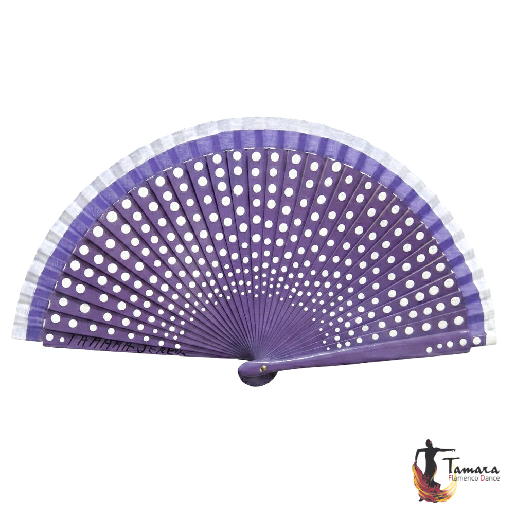 Abanico flamenco (19 cm) - Lunares blancos pintado a mano Morado
