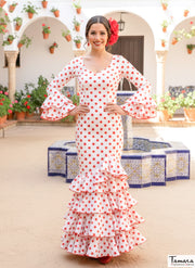 Traje de flamenca Maria Blanco lunares rojos