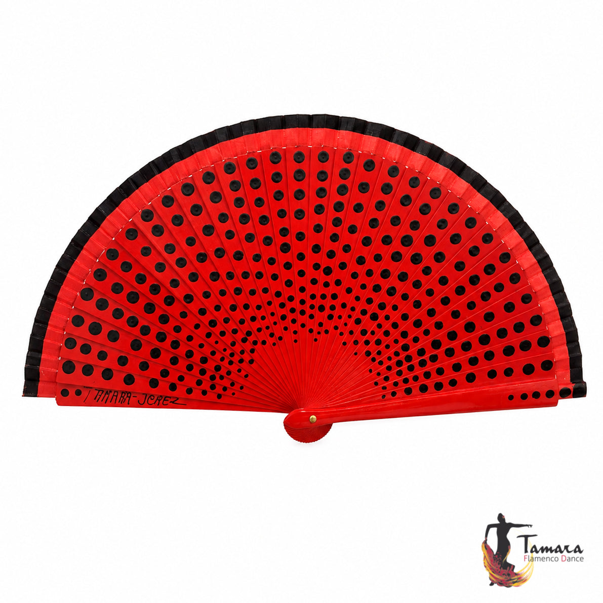 Abanico flamenco (19 cm) - Lunares negros pintado a mano Rojo