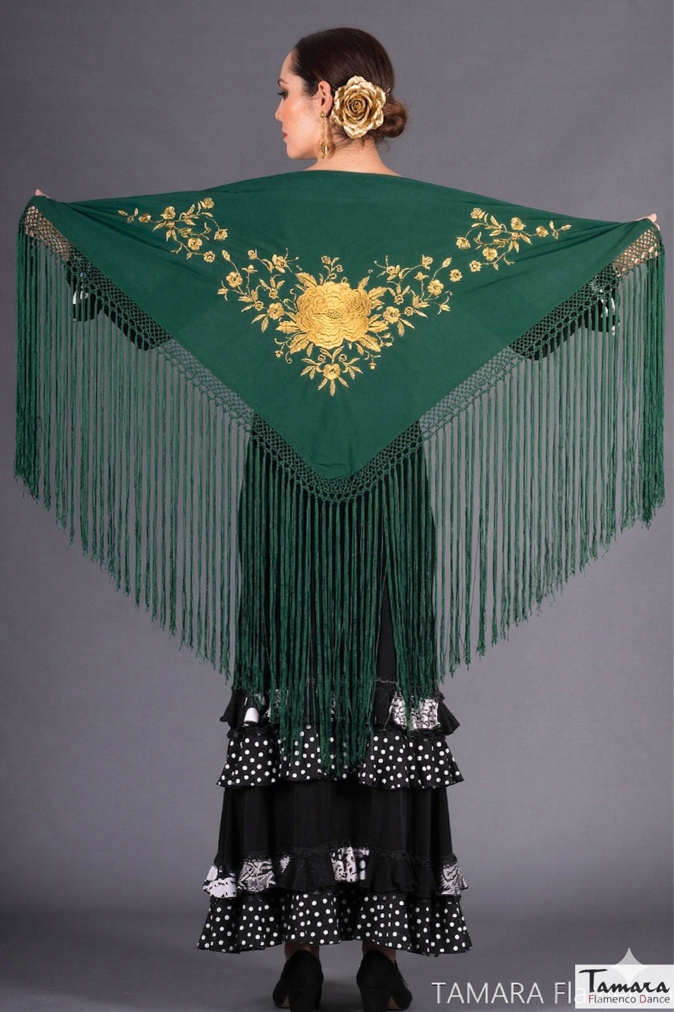 Mantoncillo Toscana - Bordado Oro Verde Botella