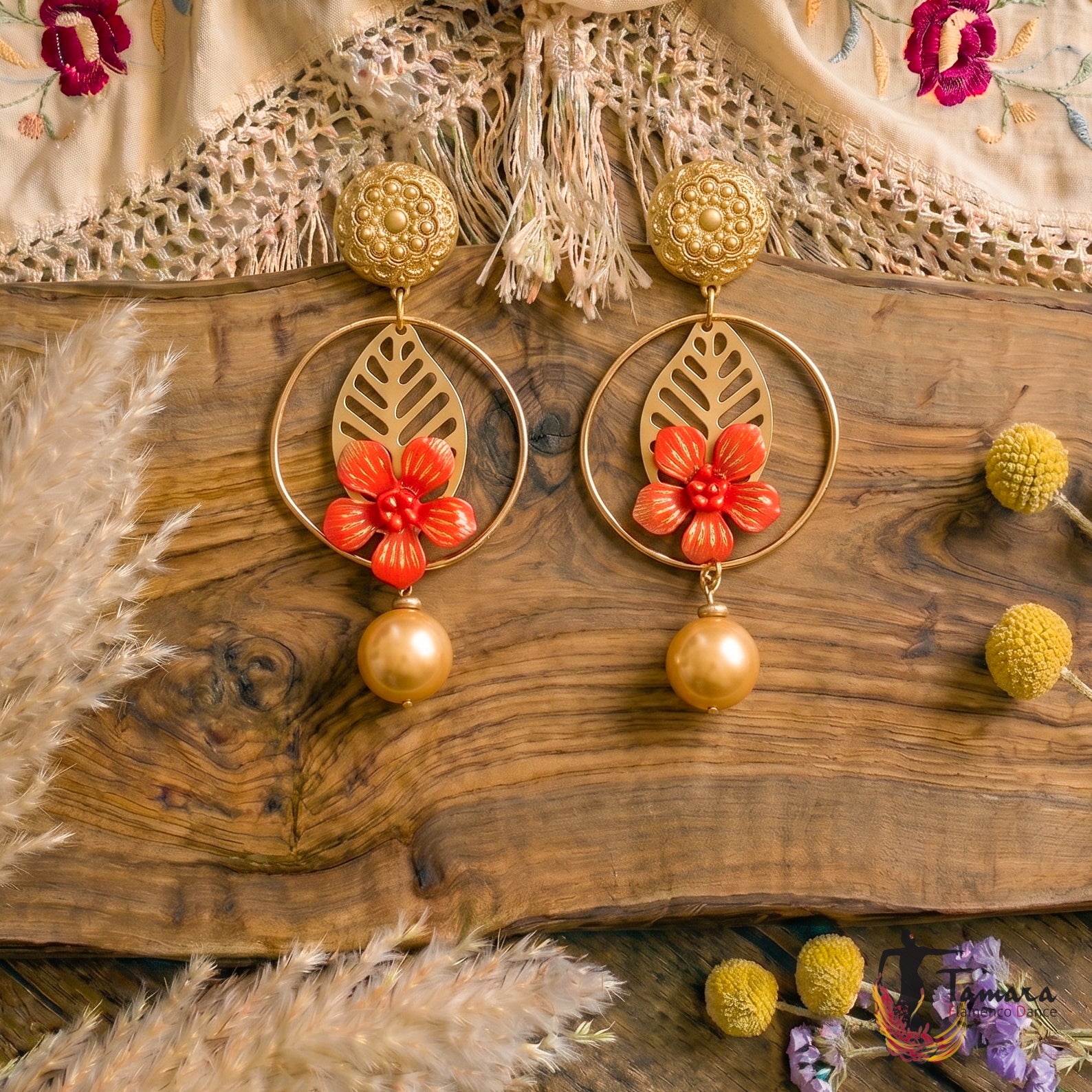 Pendiente Flamenca Artesanía - Naturaleza Rojo