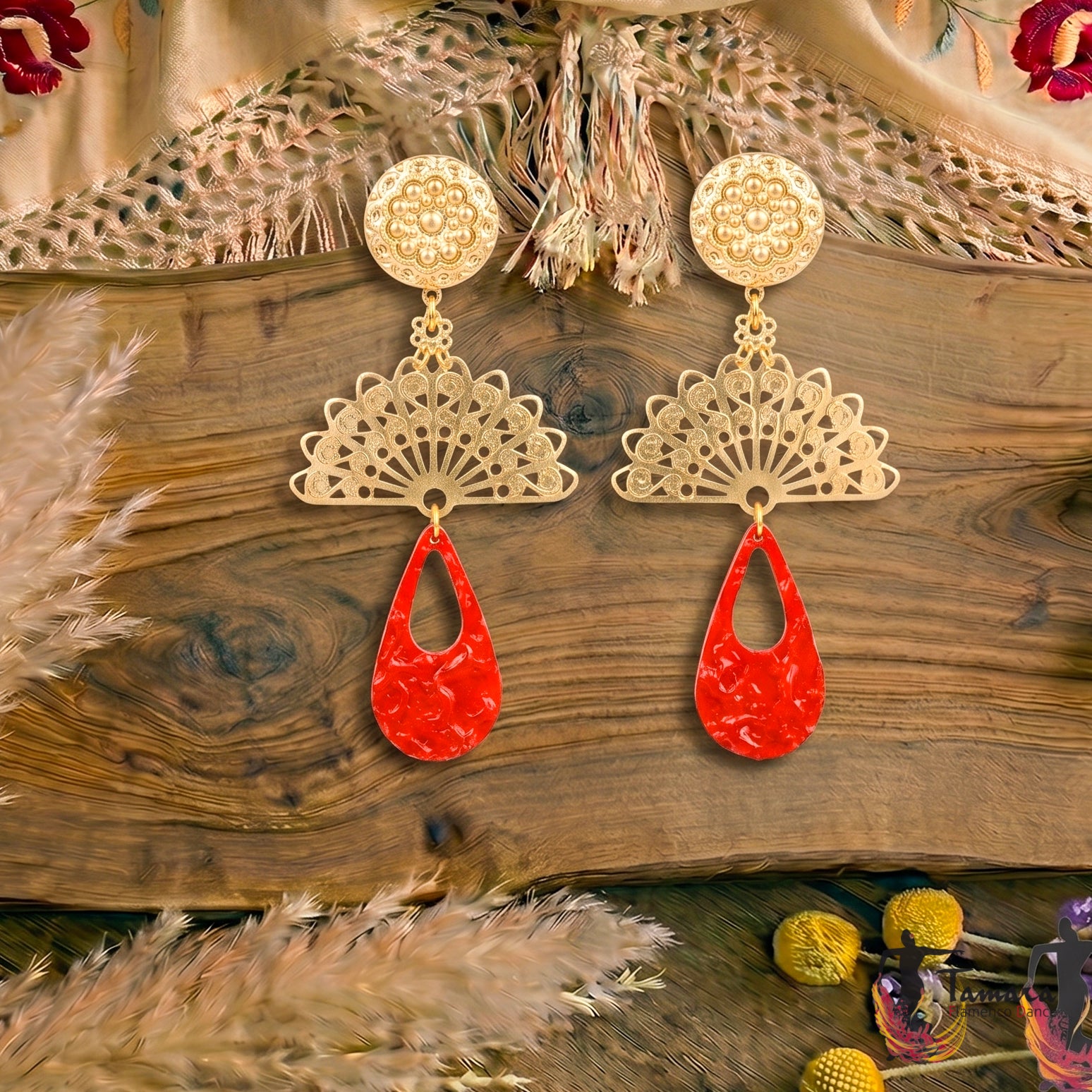 Pendiente Flamenca Artesanía - Raza (8.5x4cm) Rojo