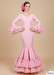 Traje de flamenca Pasarela Rosa lunares blancos