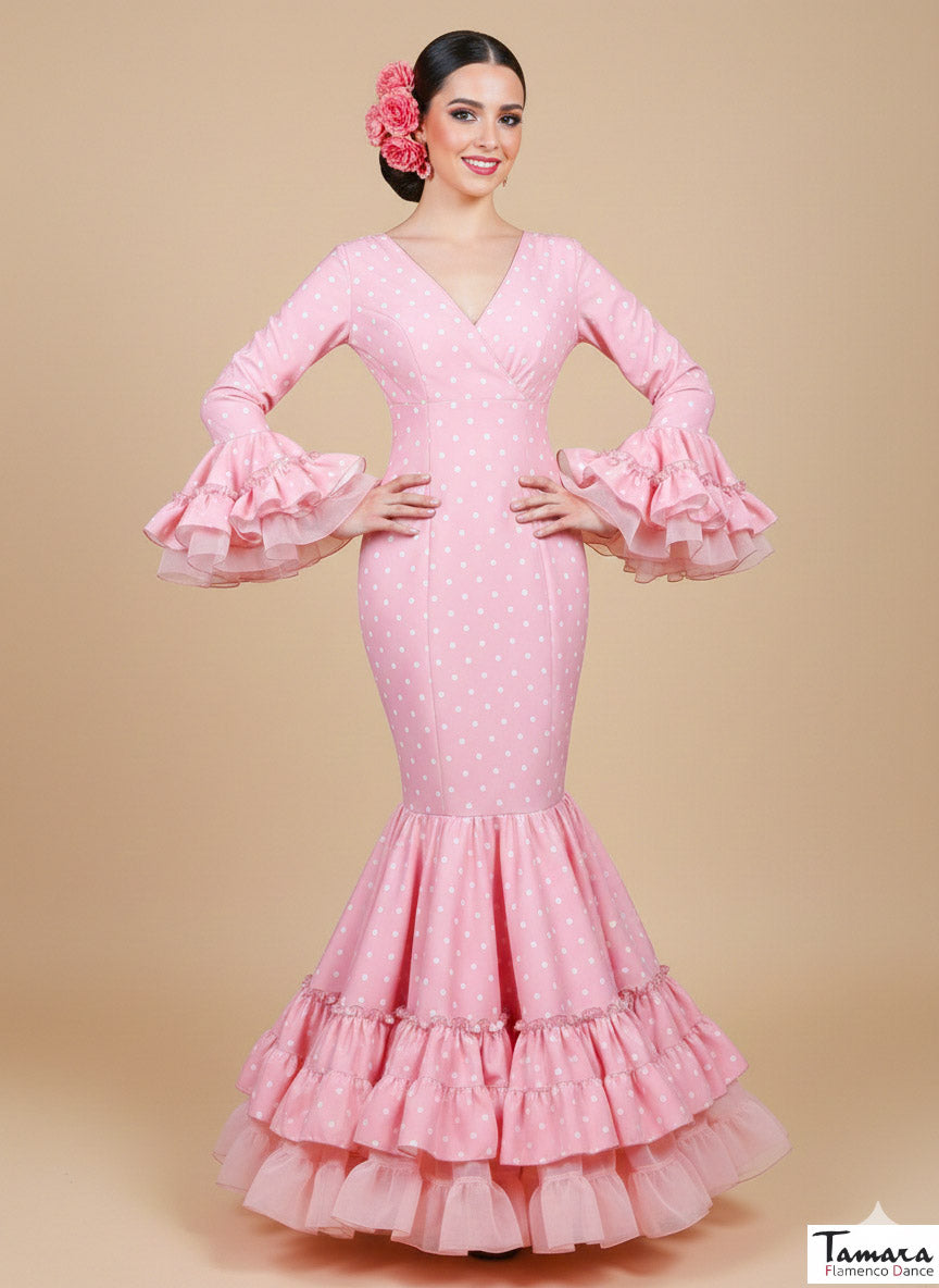 Traje de flamenca Pasarela Rosa lunares blancos