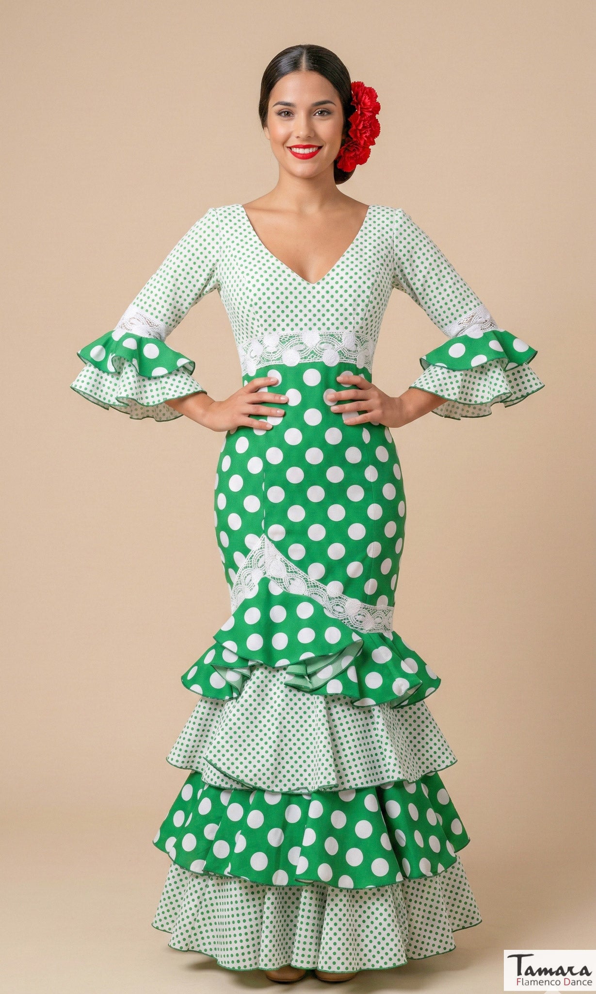 Traje de flamenca Petalo Blanco/Verde