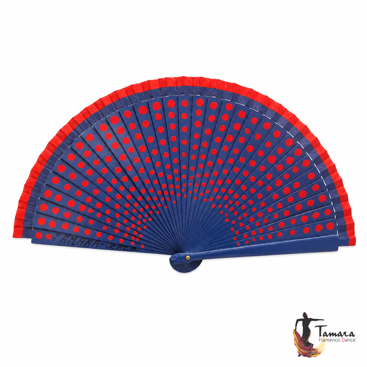Abanico flamenco (19 cm) - Lunares rojos pintado a mano Azulina