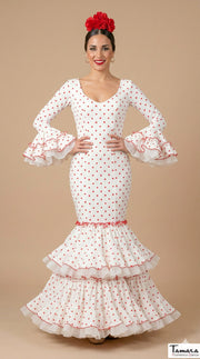Traje de flamenca Roneo blanco lunares rojos