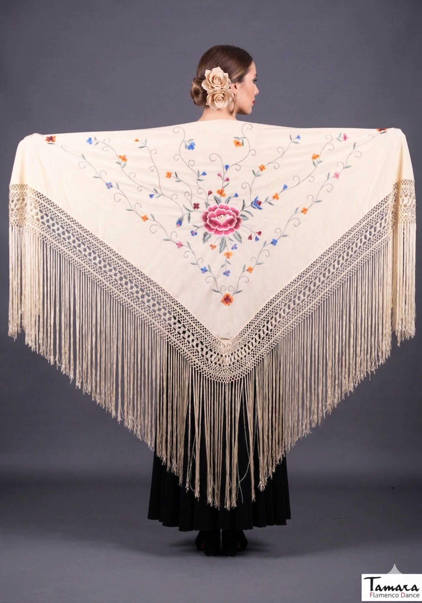 Manton Roma - Bordado tonos Rosa/Burdeos Beige