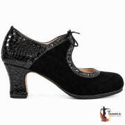 Zapatos flamenco Rumba ante/serpiente carrete 6cm Negro