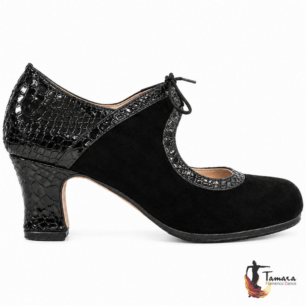 Zapatos flamenco Rumba ante/serpiente carrete 6cm Negro
