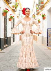 Traje de flamenca Selena Marfil lunares coral