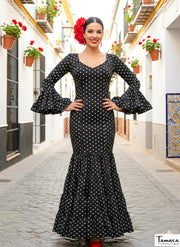 Traje de flamenca Selena Negro lunar blanco
