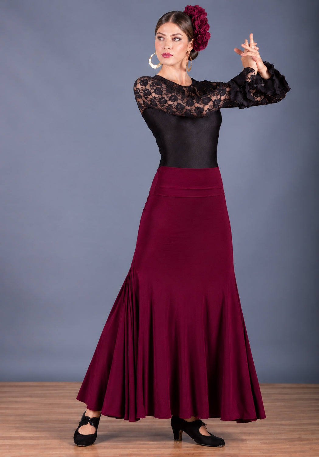 Falda flamenco Tablao - Punto elástico Burdeos