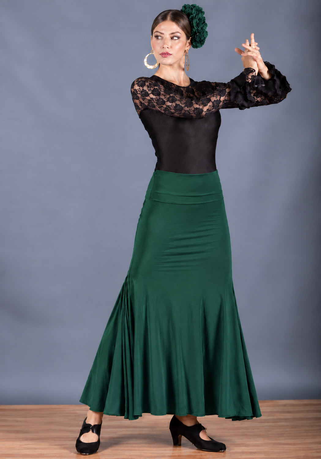 Falda flamenco Tablao - Punto elástico Verde Botella