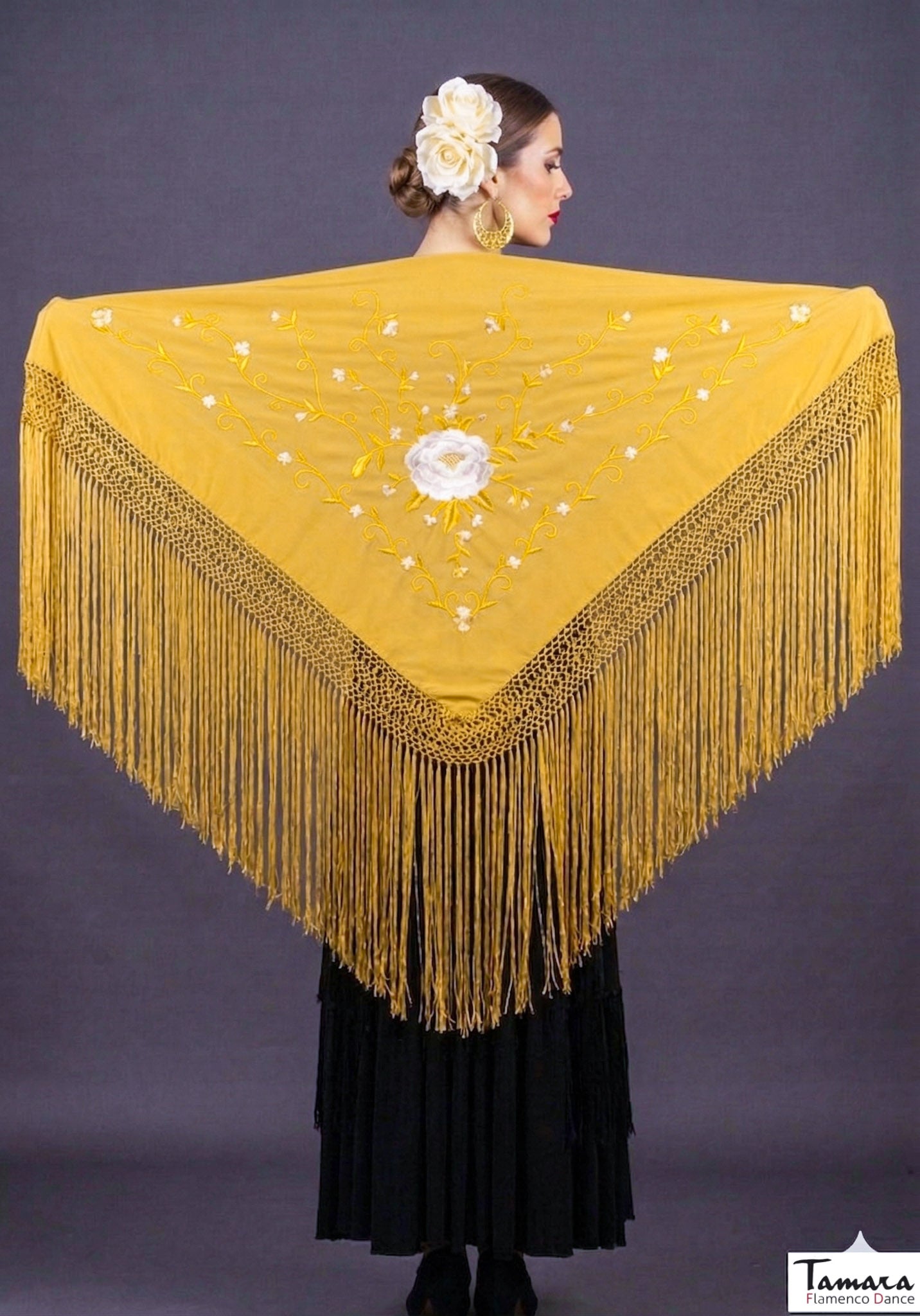 Manton Roma - Bordado tonos Tierra y oro Mostaza