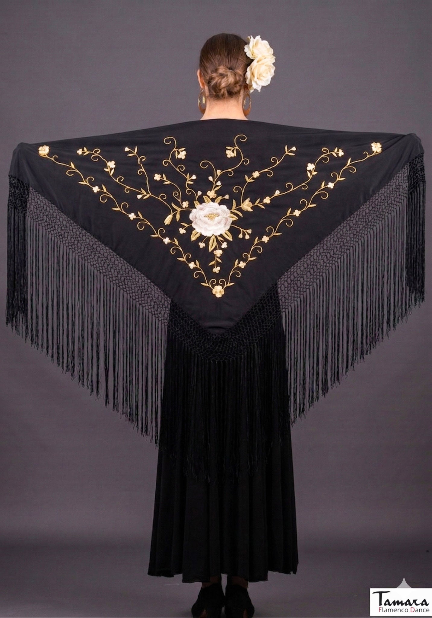 Manton Roma - Bordado tonos Tierra y oro Negro