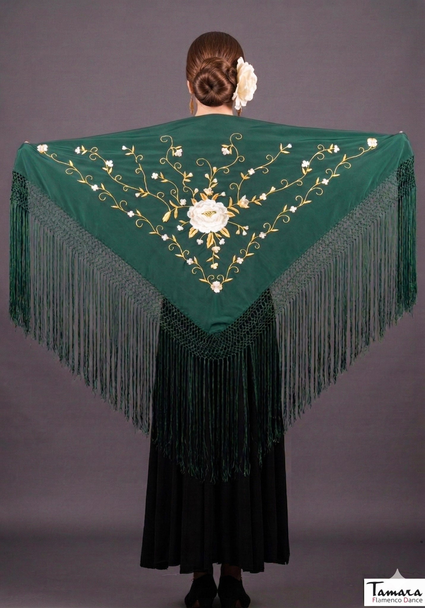 Manton Roma - Bordado tonos Tierra y oro Verde Botella