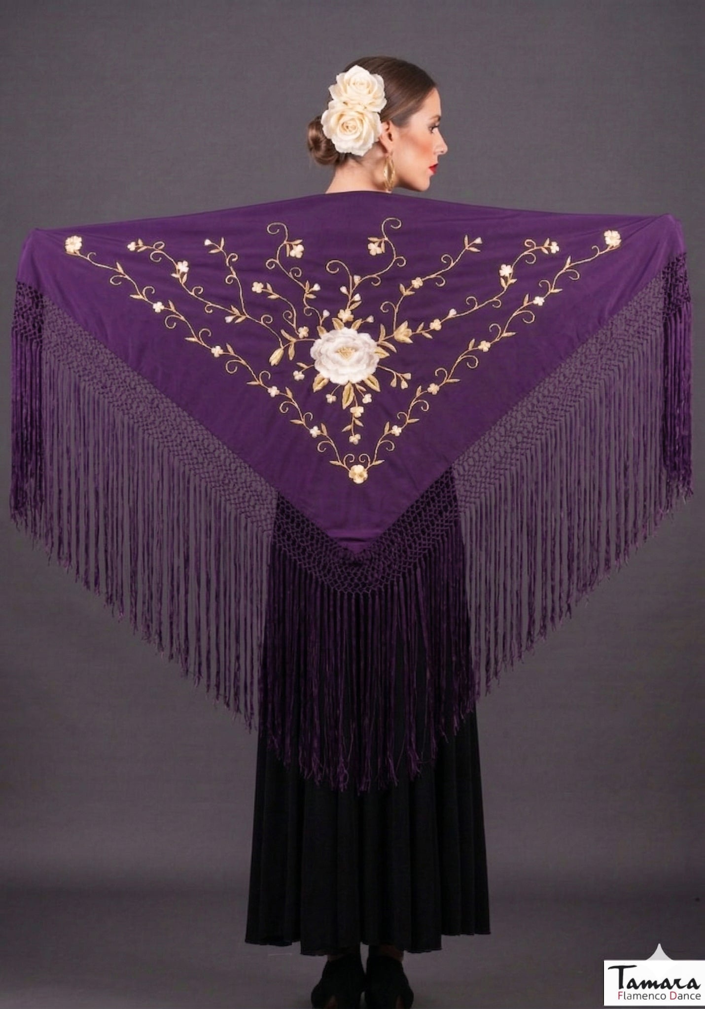 Manton Roma - Bordado tonos Tierra y oro Morado