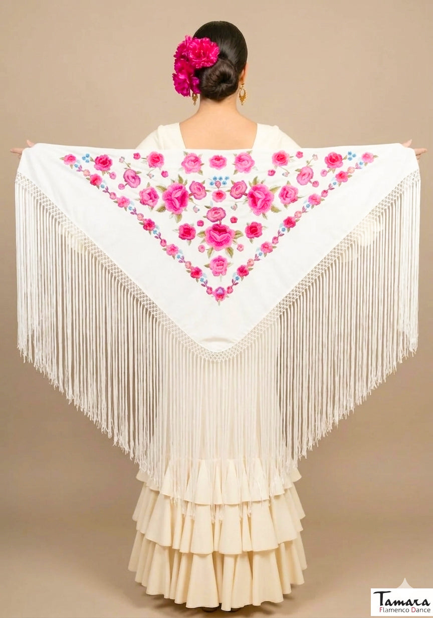 Mantoncillo Verona - Bordado tonos Fuxia Blanco
