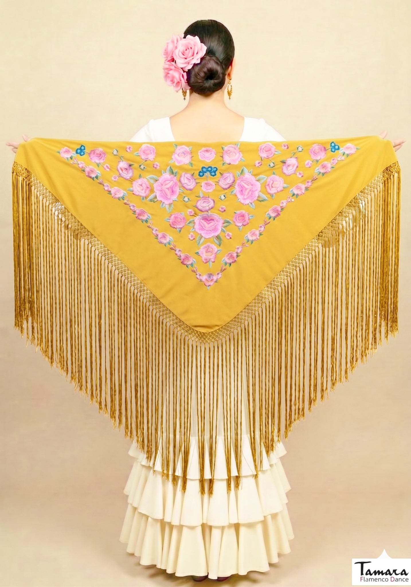 Mantoncillo Verona - Bordado tonos Rosas Mostaza