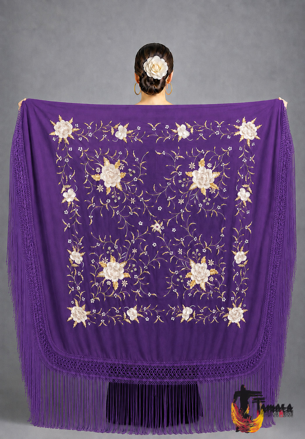 Manton de Manila Primaveral - Bordado Tierra y Oro Morado