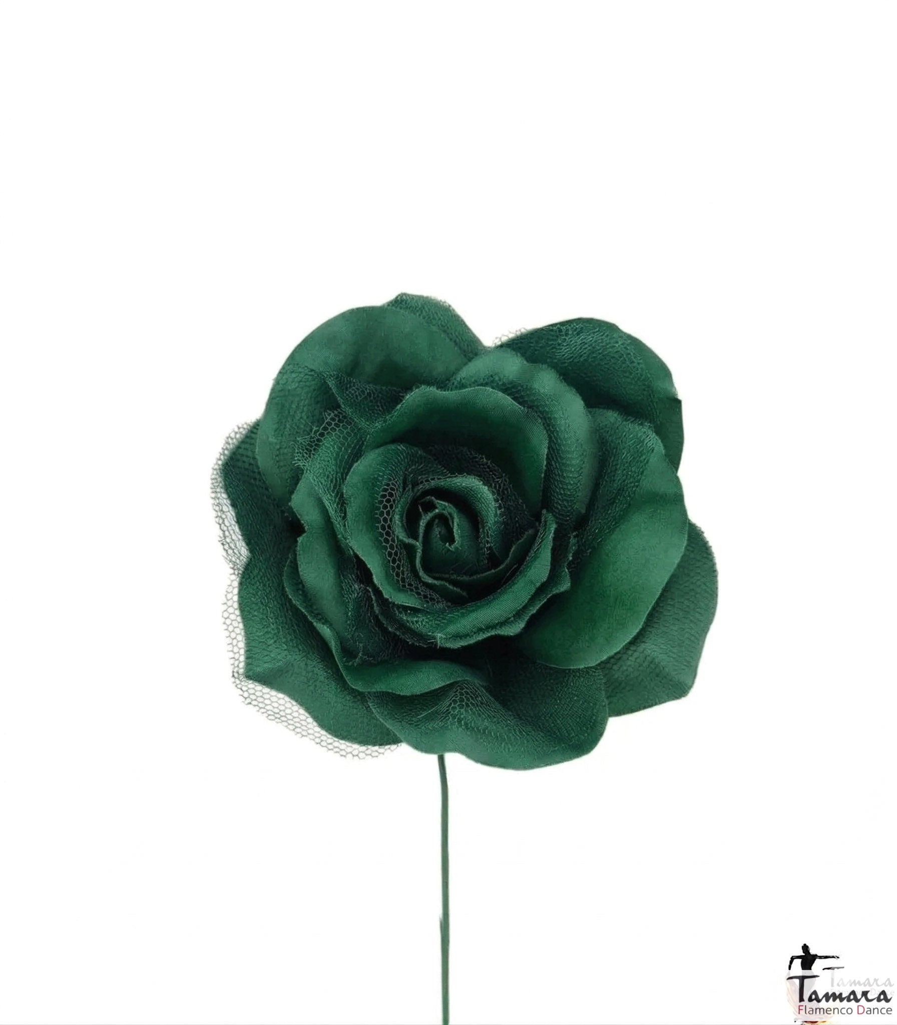 Flor flamenca con Tul - 14 cm Verde Botella