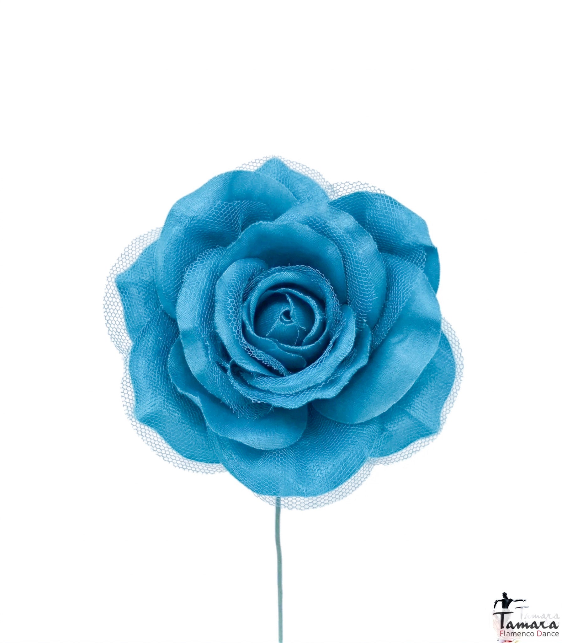 Flor flamenca con Tul - 14 cm Turquesa