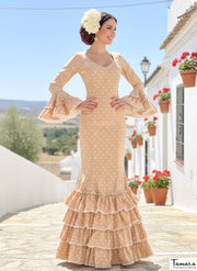 Traje de flamenca Verónica camel lunares marfil
