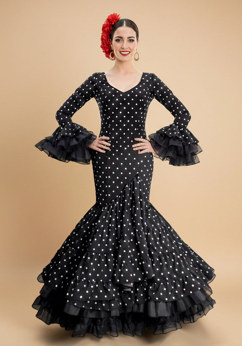 Traje de flamenca Verso Negro lunares blanco