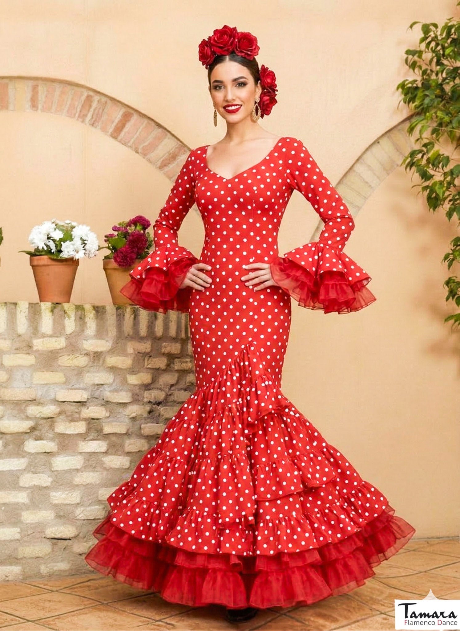 Traje de flamenca Verso Rojo lunares blancos