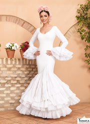 Traje de flamenca Verso Blanco gasa lunares